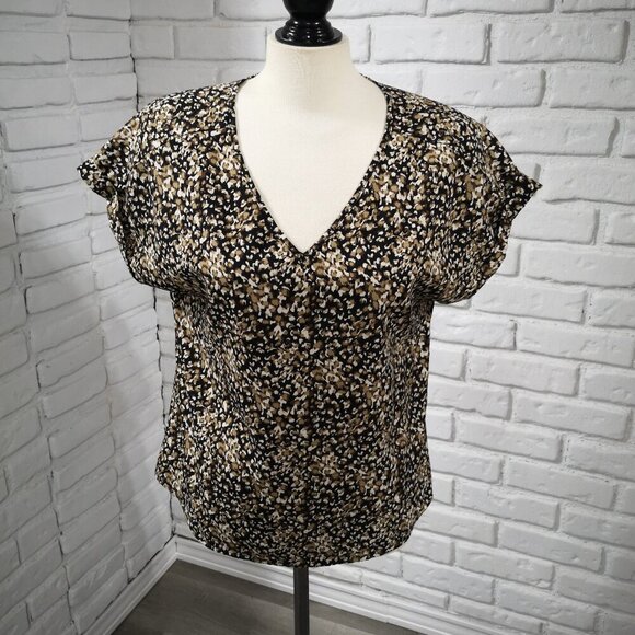 Shein Ladies Size Large V-neck Short Sleeves Loose Fit Tunic Blouse - Picture 1 of 8